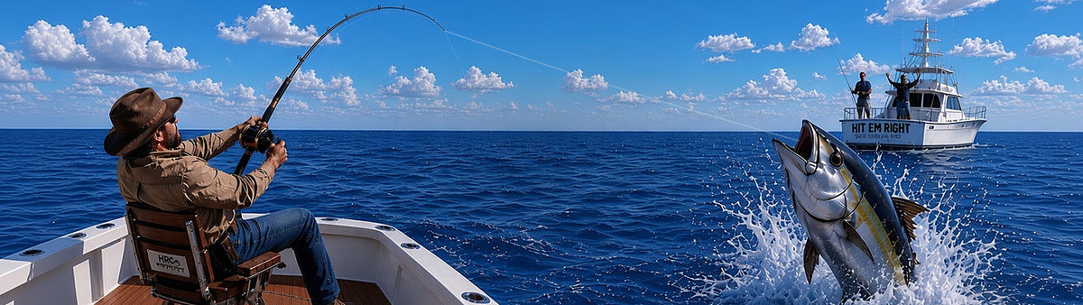 Tight Line Espresso Blend - angler fighting a leaping tuna offshore